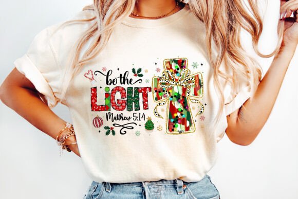 Be the Light Jesus Christmas Cross PNG for T-Shirt Designs