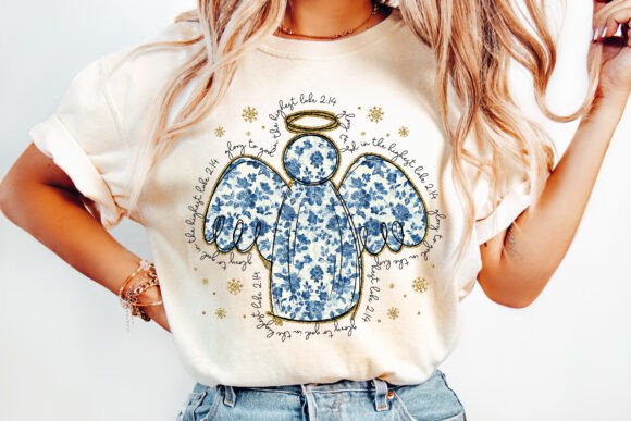 Floral Blue Christmas Jesus Angel PNG for T-Shirt Designs
