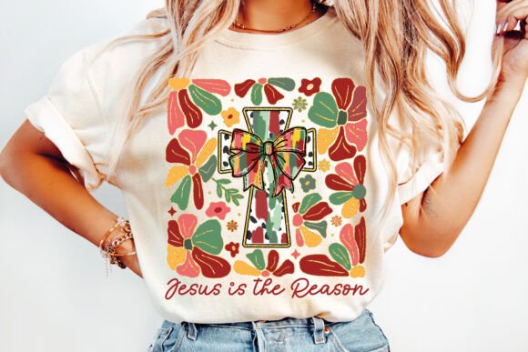 Floral Boho Christmas Jesus PNG for T-Shirt Designs