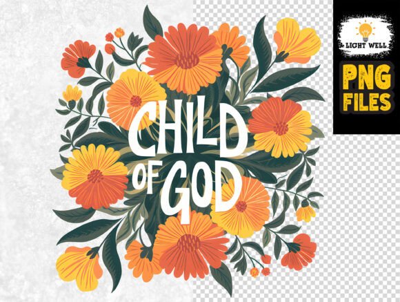 Floral Christian Child of God Faith PNG for T-Shirt Designs