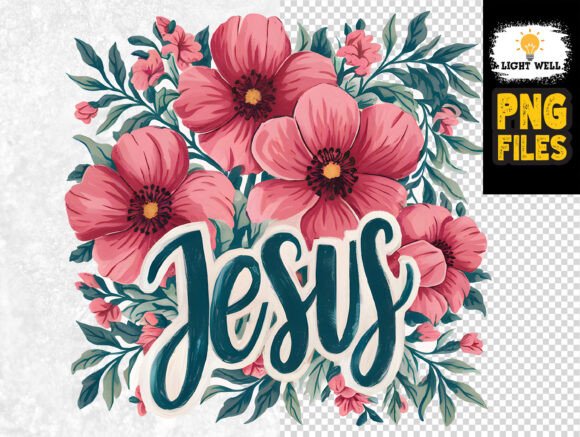 Floral Christian Jesus Faith Design PNG for T-Shirt Designs