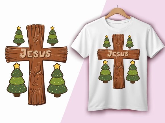 Jesus Cross Christmas Trees Religious T-Shirt Designs