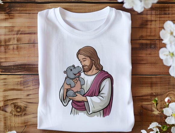 Jesus Loves Moo Deng Pig Cute Baby Hippo T-Shirt Designs